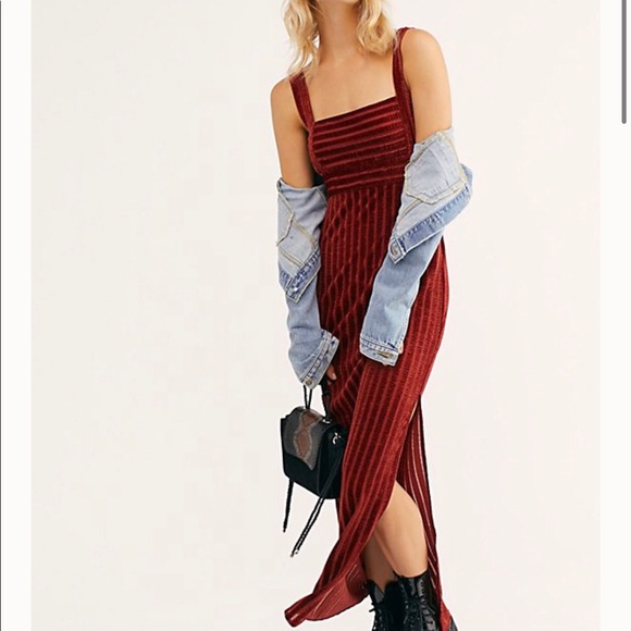 Free People Dresses & Skirts - Free People | Geneva Ribbed Velvet Maxi Slit Dress